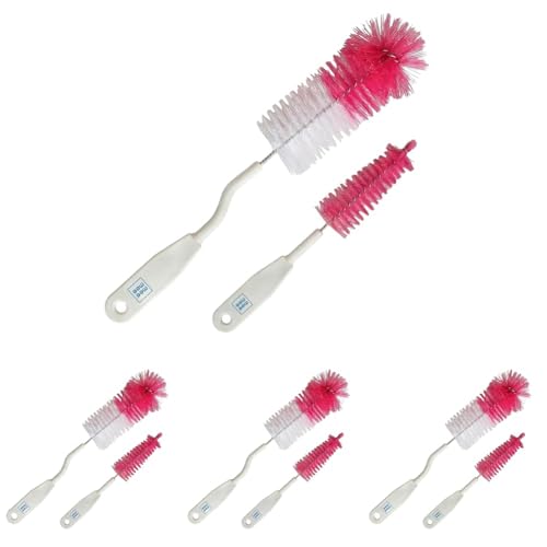 Image of Mee Mee Nylon Bottle Brush with Nipple Cleaner | 360 Rotating Handle | High-Density Soft Bristles | BPA Free | Scratch-Free Cleaning | Non-Toxic | Easy Grip | Dishwasher Safe (Pink) (Pack of 4)