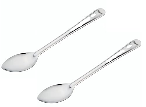 Image of Stainless Steel(Food Grade) Heavy Gauge(1.2 MM) Elite Solid Pan Spoon No.5(Serving Spoon) Chamcha for Serving Rice /Pasta /Subzi (Size -34 cm) Set of 2