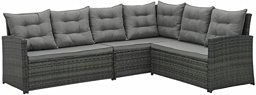 EVRE Monroe Outdoor 8 Seat Wicker Rattan Garden Furniture Dining Set Cushioned Corner Sofa Chair Glass Top Table Footrest for Patios Conservatories Rectangular with Weatherproof Cover (Grey) - Image 5