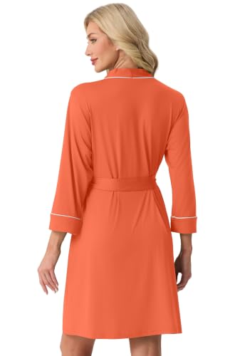 Image of PrinStory Womens Robe Knee Length Soft Knit Bathrobe S-2XL | V-Neck 3 /4 Sleeve Robes with Pockets, Lightweight, Breathable Bath Robe for Shower, Spa, Travel, Home, Party, Nursing
