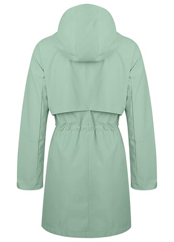 ATLASLAVA Regenmantel Damen Regenjacke wasserdicht Lang mit Kapuze Gefütterte Mantel Windbreaker Leicht Outdoor Jacke Graugrün M