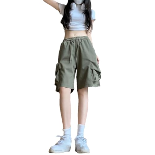 Pantalon cargo d'été ample femme taille élastique jambes larges