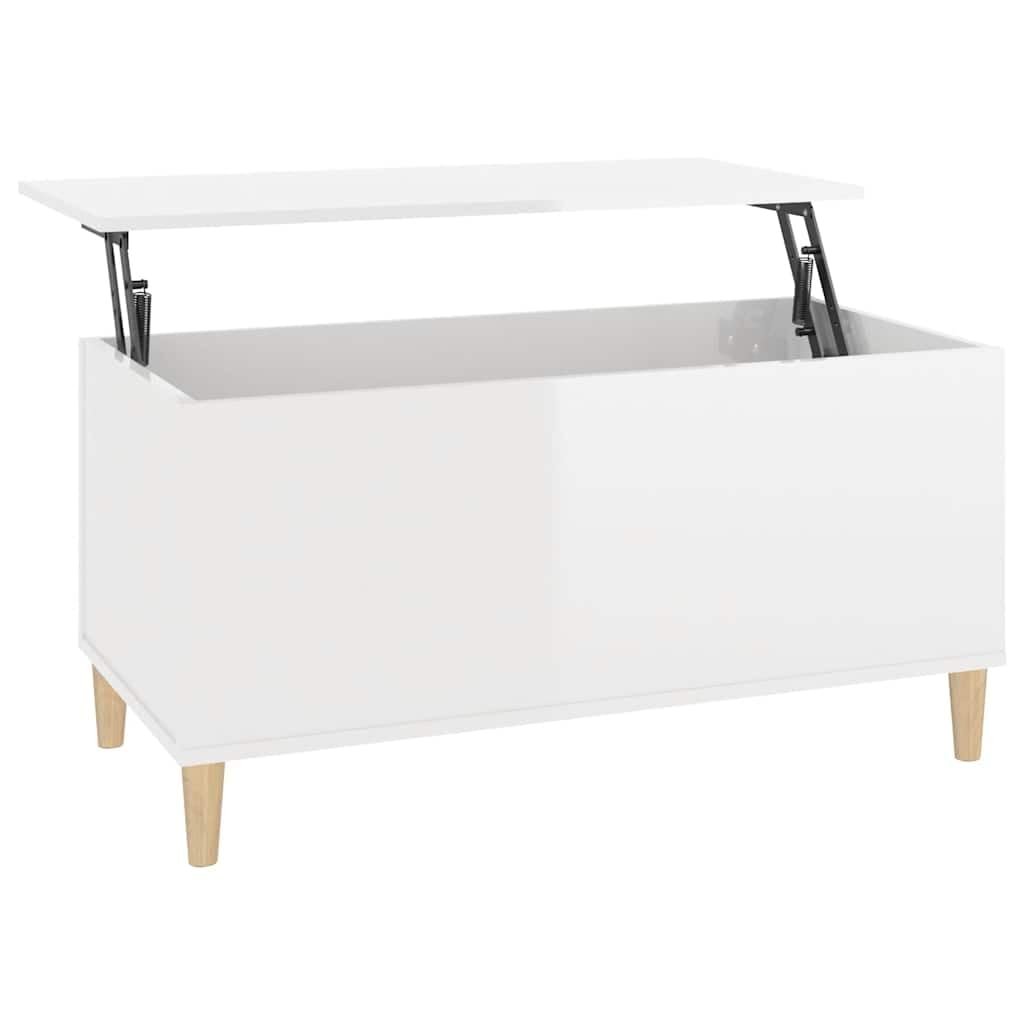vidaXL mesa de Centro Madera Contrachapada Blanco Brillo 90x44,5x45 cm