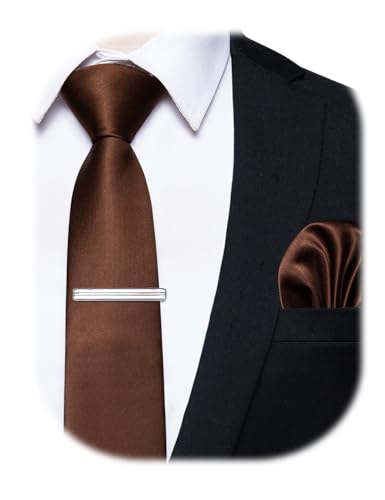 Image of YourTies Skinny Ties for Men Satin 2.4 inch Slim Necktie with Pocket Square Tie Clip Set Solid Color Wedding Party Business