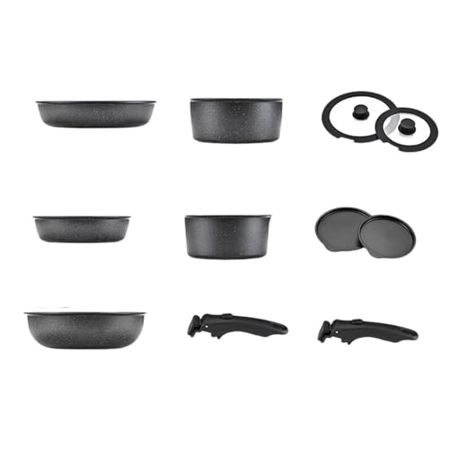 Juego de utensilios de cocina con mango extraíble para el hogar, camping y viajes, utensilios de cocina que ahorran espacio