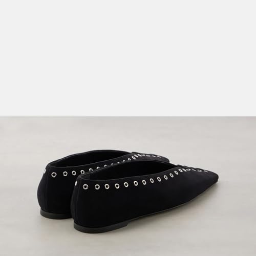 Women's Suede Ballet Flats Square Closed Toe Lace Up Loafers with Metal Buckle Decoration Casual Comfort Flat Shoes2