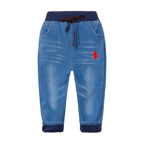Mud Kingdom Boys Fleece Lined Jeans Elastic Waist Pocket Long Trousers Kids Pull On Warm Denim Pants