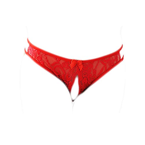 KHUFUZI Lingerie pour femme, sexy, sous-vêtements en dentelle, culotte string mignon, idéale comme cadeau pour une amie - Rouge - Large Cover