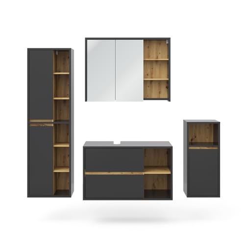 Vicco Set di mobili da bagno Viola, Antracite/Rovere, 4 parti
