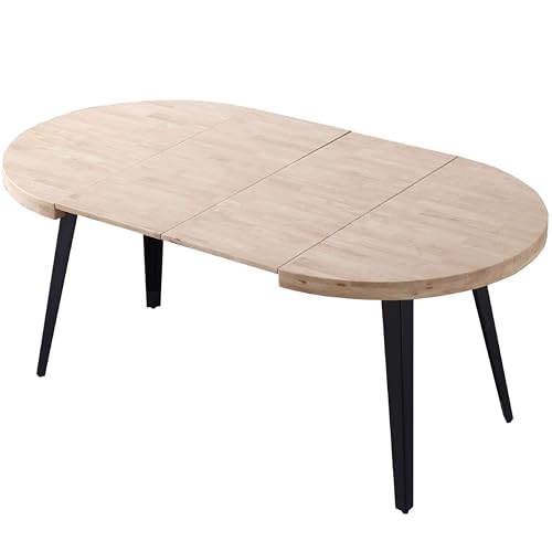 Miroytengo Mesa Salón Comedor Redonda Extensible Bali Color Roble Nordish y Negro 76x100-180x100 cm
