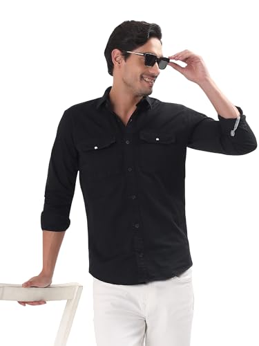 Image of Premium Men Plain Shirt Full Sleeve | Button Down Collar RFD Lightweight Fabric | Regular Fit Casual Wear Shirt with Double Pocket Design
