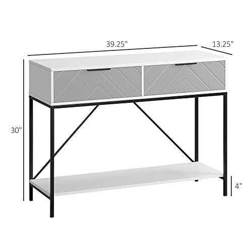 Homcom Modern Console Table With 2 Drawers And Open Shelf, Sofa Table For Entryway, Living Room And Hallway, White #TOP2
