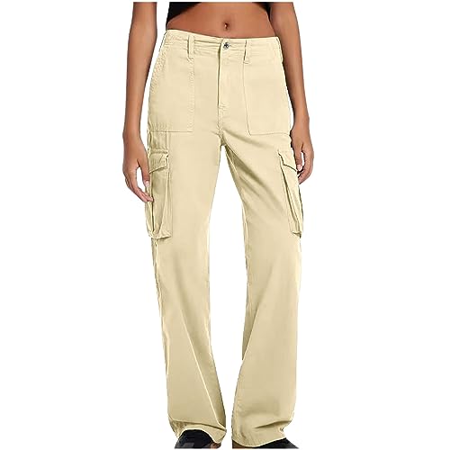 Women Cargo Pants Y2K Teen Girls Parachute Pants High Waist Straight Wide Leg Baggy Pants Jeans Trousers with Pockets