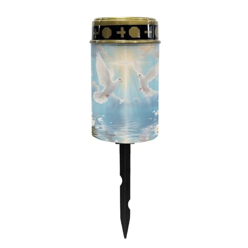 Image of Poceacles Dove of Peace Cross Daisy Print Blue Solar Lights Outdoor Waterproof Cemetery Solar Outdoor Candle Grave Decoration Votive Candles Blessed Lights for Loss of Loves One