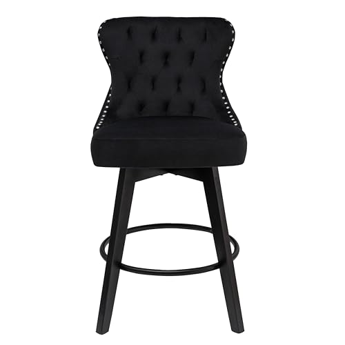 Counter-Stools26-360-Free-Swivel-Barstools-with-Nail-Head-and-Back-Bar-Stools-with-Solid-Wood-Legs-for-Kitchen-Island-and-BarSet-of-2Velvet-in-Black Counter Stools26 360 Free Swivel Barstools with Nail Head and Back Bar Stools with Solid Wood Legs for Kitchen Island and BarSet of 2Velvet in Black