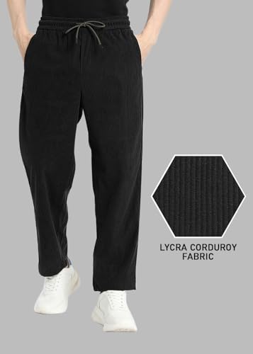 Image of SWADESI STUFF Men's Corduroy Track Pants | Self Design, Mid-Rise Fit, Flexi Waistband - Retro-Inspired Straight Fit Lounge & Casual Wear