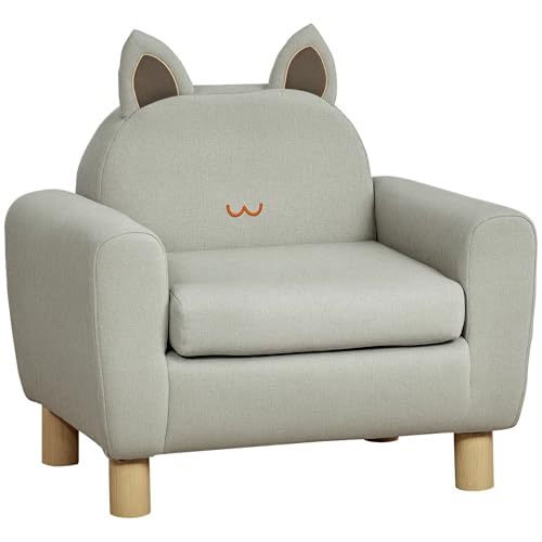 HOMCOM Sillón Infantil Mini Sofá para Niños de +3 Años con Asiento Acolchado Reposabrazos Bolsillo de Almacenamiento y Estructura de Madera Carga 45 kg 61x42x53 cm Marrón