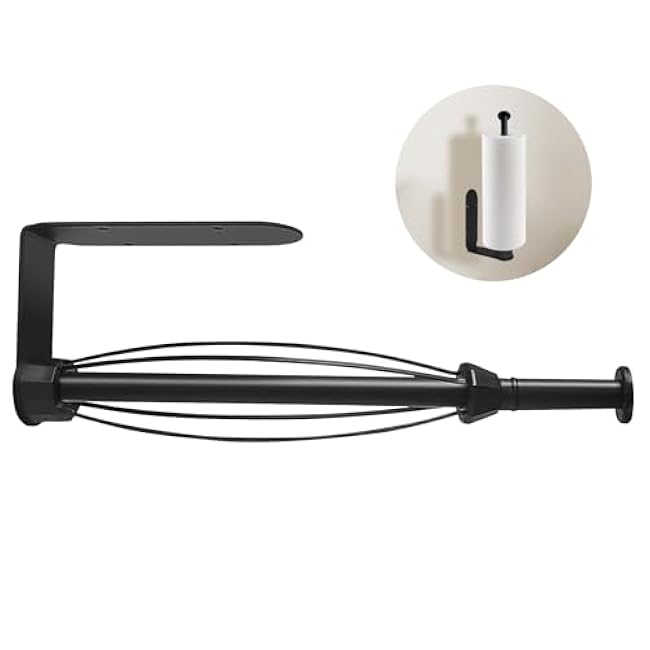 Paper Towel Holder Under Cabinet, One-Handed Tear Wall Mount Paper Towel Holder with Damping Effect, Bend-Resistant, Self-Adhesive or Drill Mounting for Kitchen, Bathroom, RV