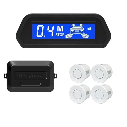 Sensores de aparcamiento con monitor de marcha atrás automático Parktronic, 4 sensores, detector de radar, pantalla de retroiluminación, sensor de aparcamiento (dorado) (blanco)