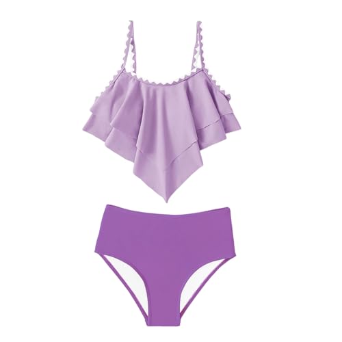 Traje de baño para niñas, Bikini de Dos Piezas con Volantes en Capas, Traje de baño de Dos Piezas para niñas con Tirantes Ajustables, de poliéster, Secado rápido y cómodo