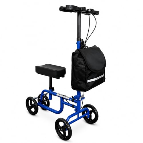 Mobility Knee Walker Scooter with Padded Rest & Storage Bag for Broken Leg Foot Ankle & Sports Injuries - 4 Wheeled Orthopaedic Knee Pad for Adult and Elderly - 136kg Weight Capacity (Blue)