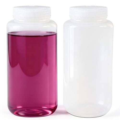 UMETASS 33.8 oz Wide Mouth Lab Reagent Bottle, Laboratory Grade Chemical Container, Sealed Leak-proof Translucent HDPE Bottle, Pill Bottles, Water Sample Containers (2 Pcs)