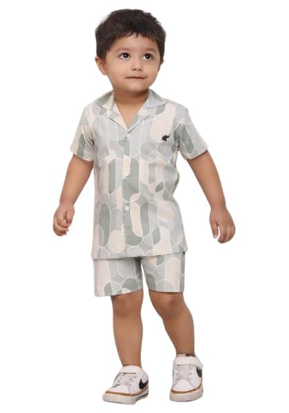 Image of POLKA TOTS 100% Cotton Co-Ord Set for Boys | Half Sleeve Shirt & Shorts Beach Outfit for Kids | Ultra-soft & Breathable Summer Clothes for Toddler & Baby Boy | Casual Dress & Printed Nightwear Set
