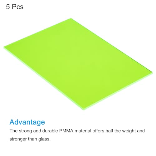 Image of MECCANIXITY 5 Pcs PMMA Acrylic Sheets Colored Transparent 7 x 5Inch Fluorescent Green Acrylic Sheets for DIY Projects, Art, Crafting, Laser Cutting & Engraving