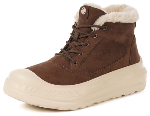 Dokela Winterschuhe Damen Herren Winterstiefel Wildleder Schneestiefel Warm Kunstfell Gefüttert Schnürstiefel Wasserdicht rutschfest Outdoor Stiefel Boots Schuhe,Kaffee,41...