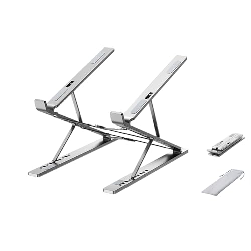 LINKEET Laptop Stand, Computer Tablet Stand Holder Riser, Multi-Angle Height Adjustable Aluminum Ergonomic Foldable Portable Cooling Holder for MacBook, iPad, Phone, HP, Dell, 2?-18?, Silver White