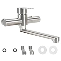 Minnhua Wasserhahn Wandmontage Wasserhahn Küche 360° Drehbare Einhebelmischer Küchenarmatur 304 Edelstahl Wandarmatur Küchenarmaturen mit Schwenkarm 25cm Kalt und Heiß Spültischarmatur Küche Silber