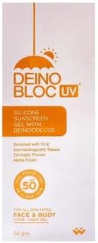 Deino Bloc UV Sunscreen Gel Suitable for All Skin Types, SPF 50, 24 Hour Protection, Vitamin C & E Enriched