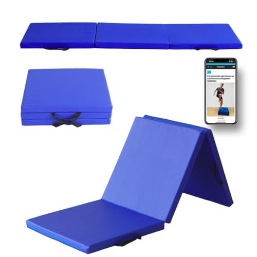 MOZURU - Colchoneta Plegable Multifuncional para Yoga, Gimnasia y Fitness | 180x60x5cm | Antideslizante, Impermeable, Fácil de Limpiar | Espuma de 5 Capas, Absorción de Impacto, Color Azul
