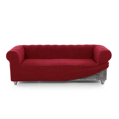 FAVERTI® Funda Sofá Chester 3 Plazas de 180 a 230 cm | Modelo NOVELE | Rojo | Protector Sofá Chester de Calidad de Tejido Jacquard Tacto Algodón