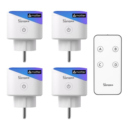 SONOFF S61s Presa Smart WiFi Matter, 4 Pack con Telecomando, Moni...