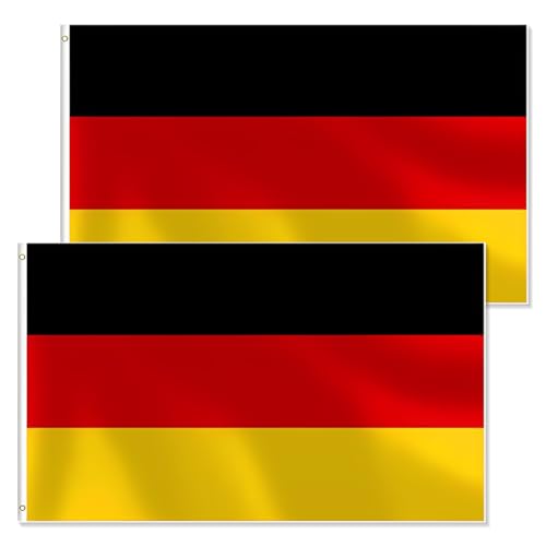 2 Stück Deutschland Fahne, 90 x 150 cm Flagge Deutschland, Wetterfeste Deutsche Flagge mit Messing-Ösen, Fahne Flagge DE Germany Deutschland für Sport & Feierlichkeiten