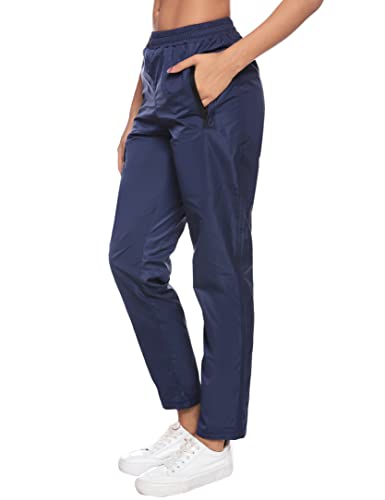 Wayleb Damen Regenhose Leichte Outdoorhose Atmungsaktiv Wanderhose Softshell Wasserdicht Schnell Trocknende Trekkinghose mit Reißverschlusstaschen für leichten Regen Marine XXL Cover