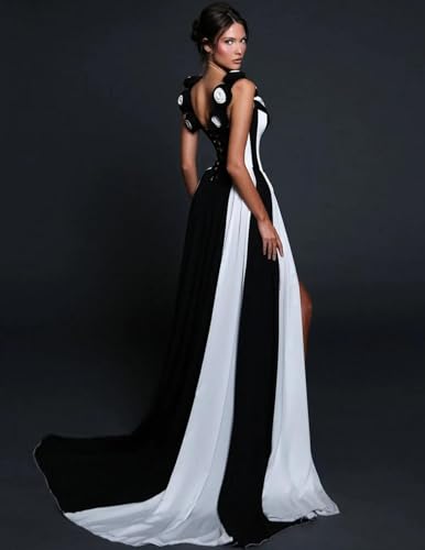 BELLA BARNETT Black Color Block Spaghetti Strap Flowers Bandage Dress Maxi High Slit Party Prom Dress3