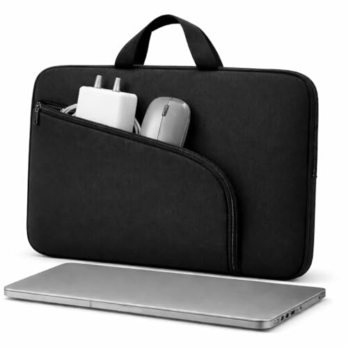 Capa para Notebook Preta 15.6' Polegadas Alça Reforçada e Bolso Frontal - 2 Bolsos c/Zíper - A Prova d'água - Case Slim e Elegante - Trabalho, Faculdade, Viagem - Material Macio e Impermeável