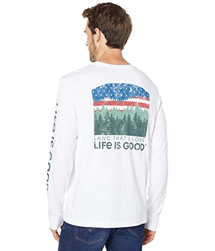 Life is Good Men\'s Long Sleeve Crusher T-Shirt (Land That I Love - Cloud White, Large)