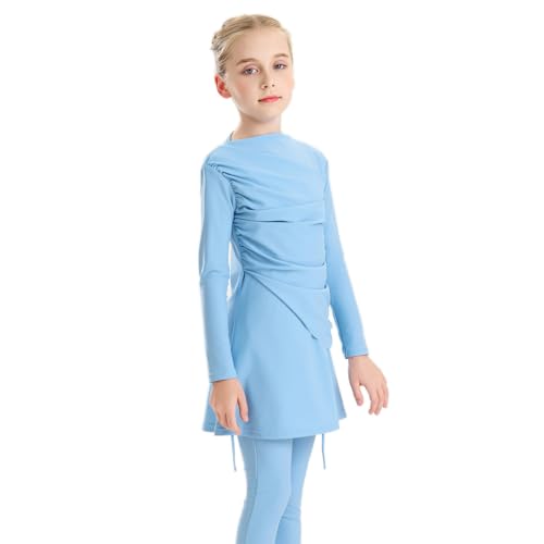 Image of Muslim Swimsuits for Girls Modest Swimwear Full Cover Hijab Burkini Islamic Top Pants Cap 3PCS Rash Guard Sets