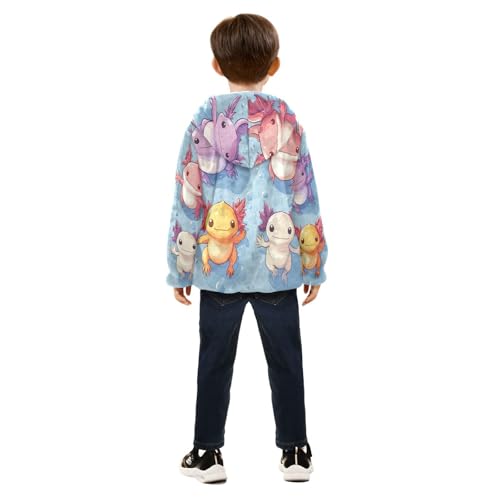 Four Colorful Axolotls Swimming Toddler Fleece Jacket Girl Boys Hooded Fleece Jacket Coat Warm Outwear Zip-up 3-10T4