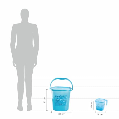 Image of Nayasa Square Ring Funk Plastic Bucket Set for Bathroom | Bucket and Mug (18 Liters & 1.5 Liters) | Bathroom Set of 2 | Bathroom Accessories Set | Bathroom Bucket Set | Blue