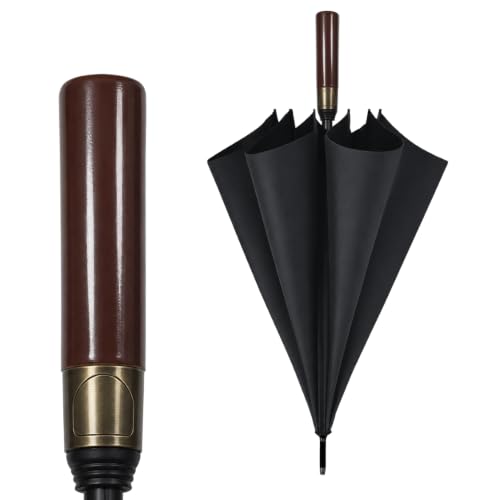Image of ginoya brothers 3-Fold Folding Travel Umbrella with Wooden Handle Automatic Open & Close UV Protection Umbrella for Men & Women Compact Windproof Sun & Rain Protection