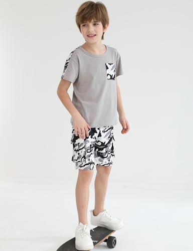Image of mksodopy Boys Summer Outfit Set 2 Piece T Shirt and Camo Shorts Casual Clothes for Little Big Boys 5-16