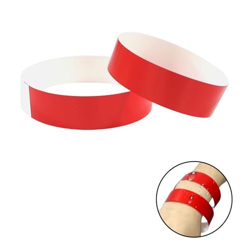 100 Stück Kunststoff-Papier-Armbänder für Veranstaltungen, wasserdichte Papier-Armbänder Einweg-Papierarmbänder für Musikfestivals, Clubpartys, Ausstellungen (Rot)