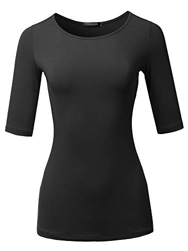 SSOULM Women's Basic Stretchy 1/2 Sleeve Crewneck Slim Fit T-Shirt Top with Plus Size2