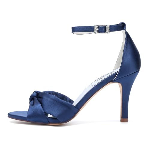 Women's Satin High Heel Sandals Bowknot Crossed strappy Wedding Party Shoes with pearl Earrings3