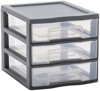SUNDIS Orgamix, petite tour de rangement en plastique gris, 3 tiroirs transparents format A5, hauteur 25,5 cm, superposable, idéale rangement cosmétiques, bijoux, accessoires, fournitures SUNDIS Orgamix, petite tour de rangement en plastique gris, 3 tiroirs transparents format A5, hauteur 25,5 cm, superposable, idéale rangement cosmétiques, bijoux, accessoires, fournitures