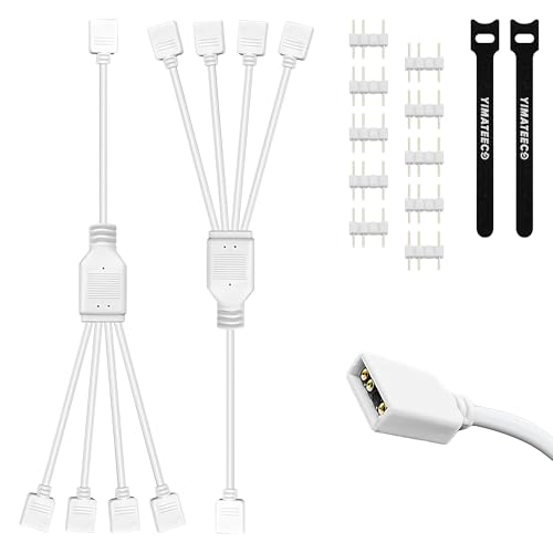 YIMATEECO ARGB Splitterkabel 1 auf 4 Fan Splitter, Addressable 5V 3-polig Verlängerungskabel ARGB Splitter Hub LED-Synchronisationskabel für 5V Lüfter und LED-Serien (30cm, 2 Stück, 1 auf 4, Weiß)